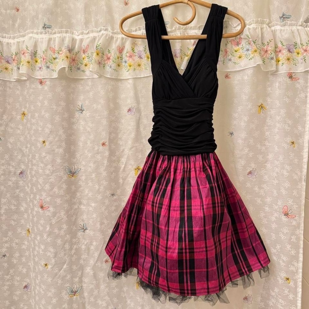 y2k plaid formal mini dress by morgan and co